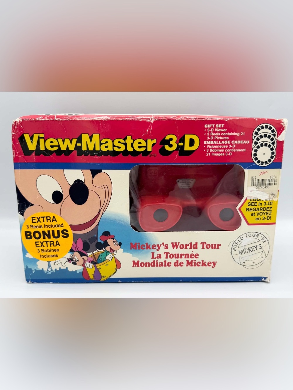 1992 Tyco View-Master Mickeys World Tour 3D Viewer Reel Gift Set